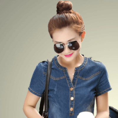 ĐẦM JEAN SUÔNG CỔ TRỤ VẠT BẦU - NJ276
